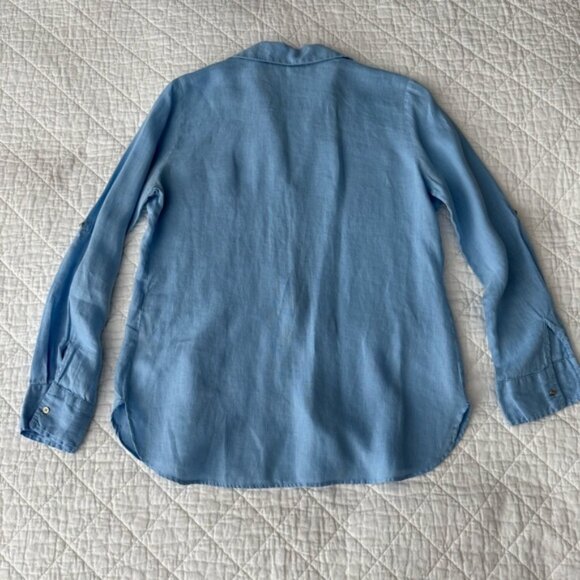 Tops - Blue Button Down Shirt with Classic Collar and Long Sleeves